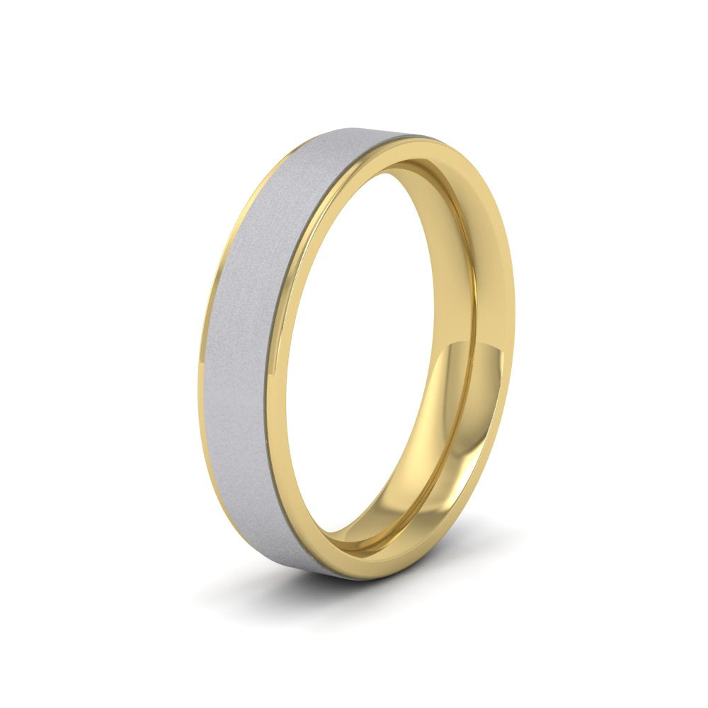 <p>Two Colour Flat Stepped Edge Wedding Ring In 9ct Yellow And White Gold .  4mm Wide And Court Shaped For Comfortable Fitting (Shown With A Matt Finish)</p>