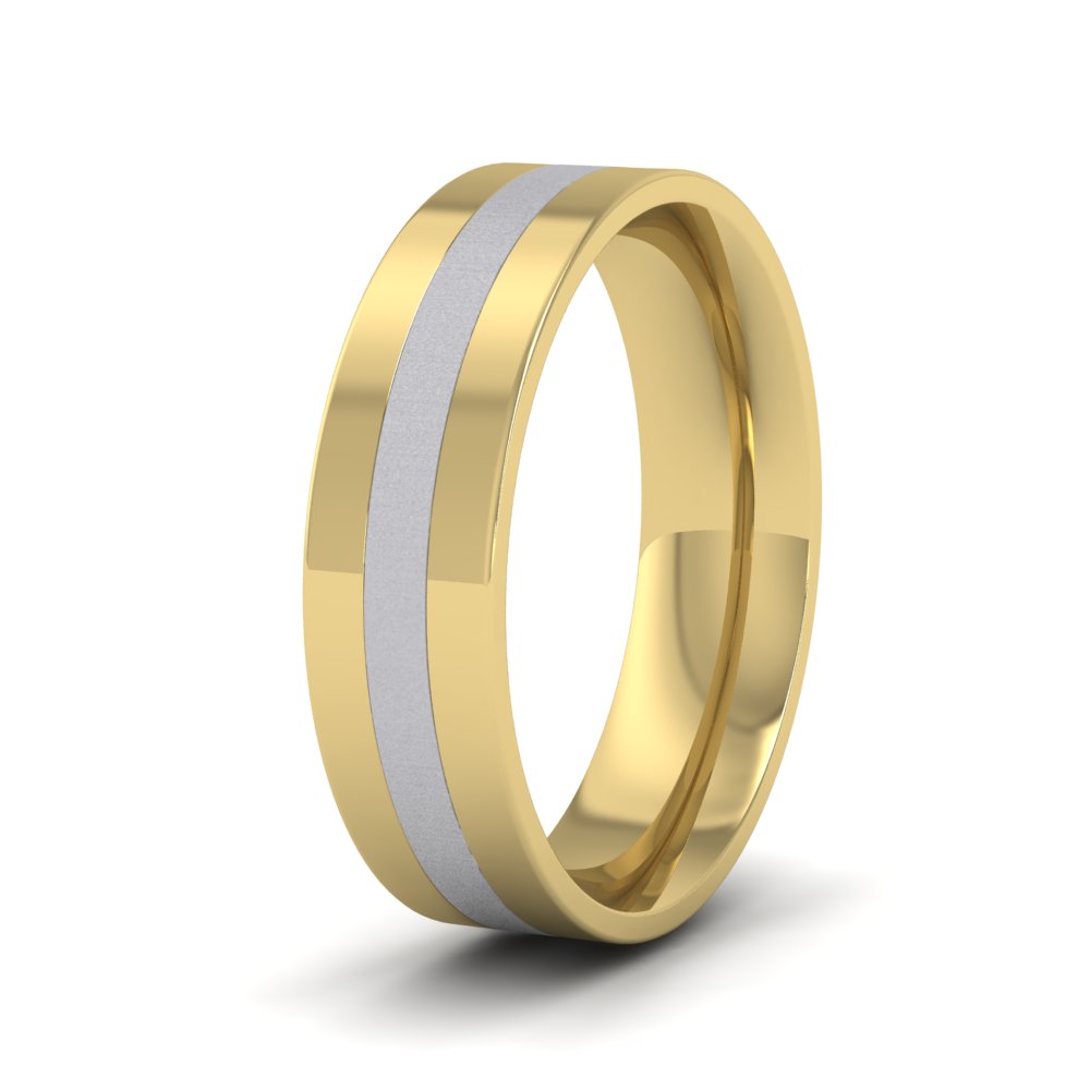 <p>Thirds Two Colour Flat Wedding Ring In 9ct Yellow And White Gold With A Matt And Polished Finish.  6mm Wide And Court Shaped For Comfortable Fitting</p>