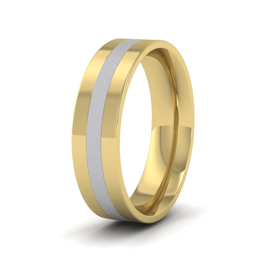 <p>Thirds Two Colour Flat Wedding Ring In 14ct Yellow And White Gold With A Matt And Polished Finish.  6mm Wide And Court Shaped For Comfortable Fitting</p>